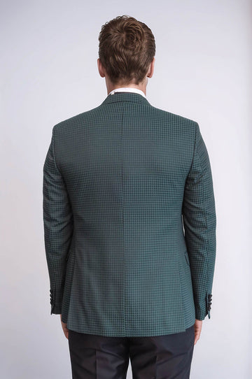 Men's Emerald Green Plaid 3-Piece Slim Fit Tuxedo with Velvet Shawl Lapel