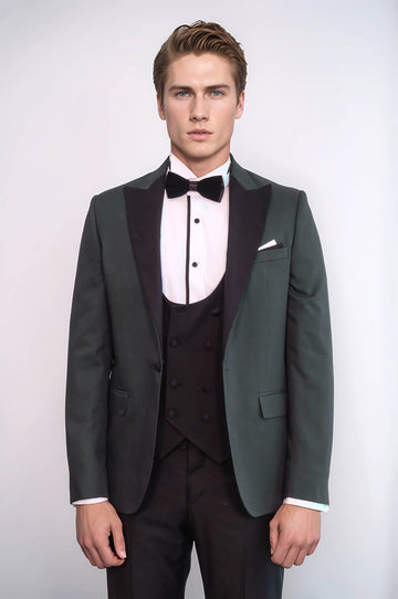 Men's Forest Green Micro-Dot 3-Piece Slim Fit Tuxedo with Velvet Lapel