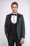 Men's Forest Green Micro-Dot 3-Piece Slim Fit Tuxedo with Velvet Lapel