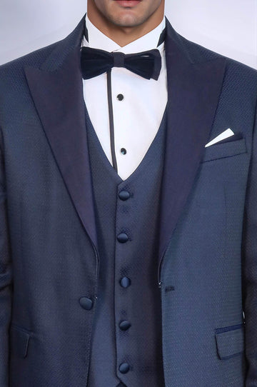 Men's Midnight Navy Micro-Geometric 3-Piece Slim Fit Tuxedo
