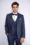 Men's Midnight Navy Micro-Geometric 3-Piece Slim Fit Tuxedo