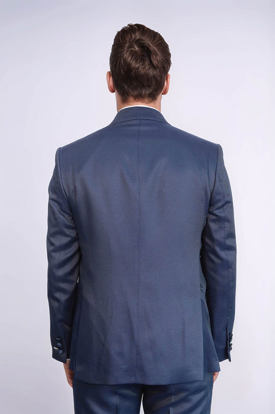 Men's Midnight Navy Micro-Geometric 3-Piece Slim Fit Tuxedo