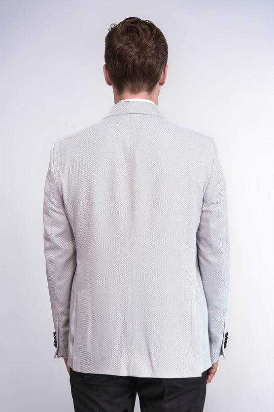 Men's Silver-Grey Micro-Patterned 3-Piece Slim Fit Tuxedo with Detachable Lapel