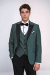 Men's Jade Green Micro-Patterned 3-Piece Slim Fit Tuxedo with Peak Lapel
