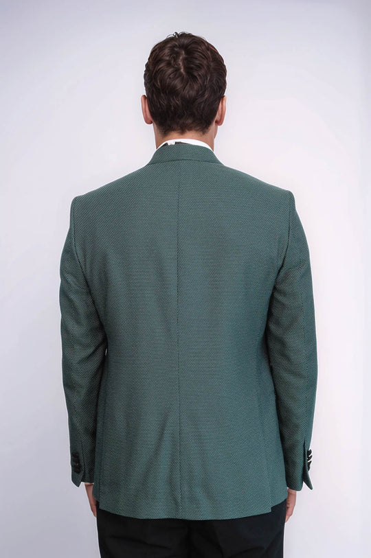 Men's Jade Green Micro-Patterned 3-Piece Slim Fit Tuxedo with Peak Lapel