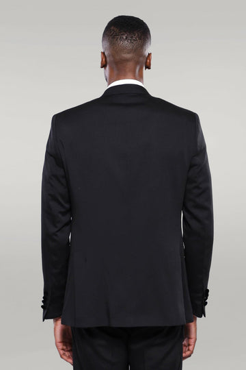 Men's Onyx Black Shawl Lapel 3-Piece Slim Fit Tuxedo with Chain Accessory