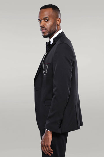Men's Onyx Black Shawl Lapel 3-Piece Slim Fit Tuxedo with Chain Accessory