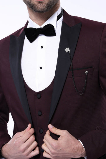Men's Garnet Burgundy Slim Fit 3-Piece Tuxedo with Detachable Lapel