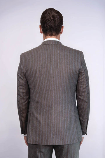 Men's Espresso Brown Pinstripe 3-Piece Slim Fit Suit