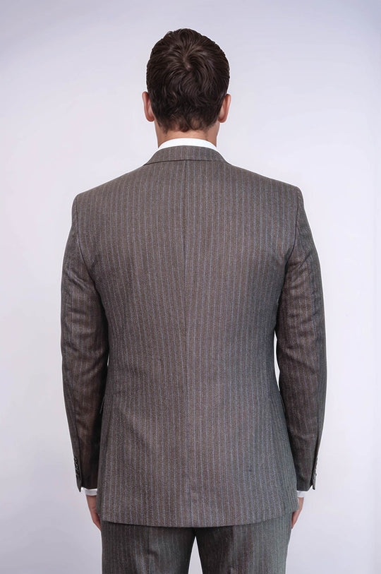 Men's Espresso Brown Pinstripe 3-Piece Slim Fit Suit