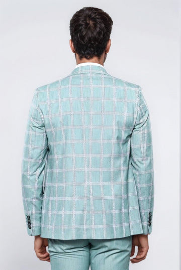 Men's Mint Green Windowpane Check 3-Piece Slim Fit Suit