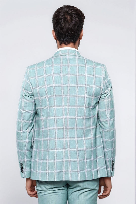 Men's Mint Green Windowpane Check 3-Piece Slim Fit Suit
