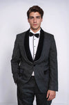 Men's Black Damask 2-Piece Tuxedo with Velvet Shawl Collar