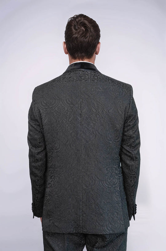 Men's Black Damask 2-Piece Tuxedo with Velvet Shawl Collar