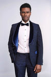 Men's Royal Blue Damask 2-Piece Tuxedo with Velvet Shawl Collar