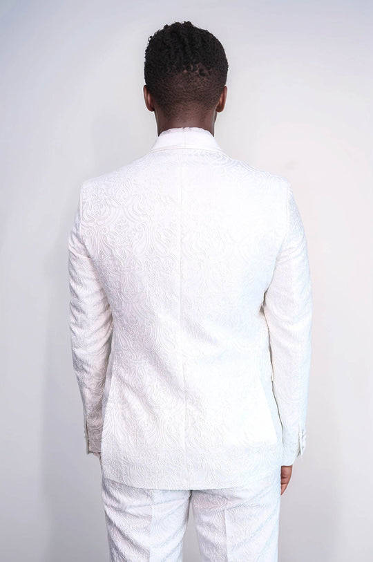 Men's White Damask 2-Piece Tuxedo with Velvet Shawl Collar