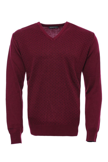 Burgundy Slim Fit Dot Patterned V-Neck Sweater – Wessi