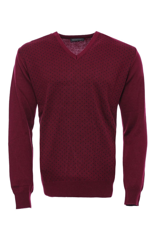 Burgundy Slim Fit Dot Patterned V-Neck Sweater – Wessi