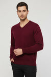 Burgundy Slim Fit Dot Patterned V-Neck Sweater – Wessi