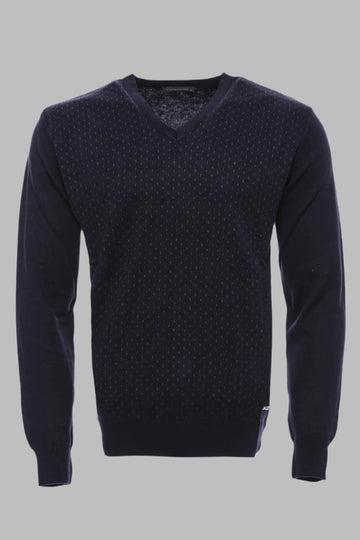 Navy Blue Slim Fit Dot Patterned V-Neck Sweater – Wessi