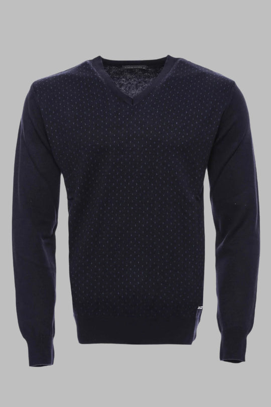 Navy Blue Slim Fit Dot Patterned V-Neck Sweater – Wessi