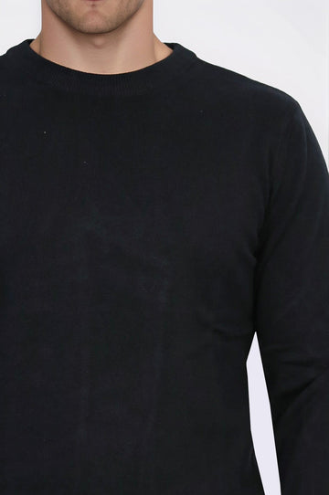 Black Slim Fit Crew Neck Cotton Knit Jumper | Wessi