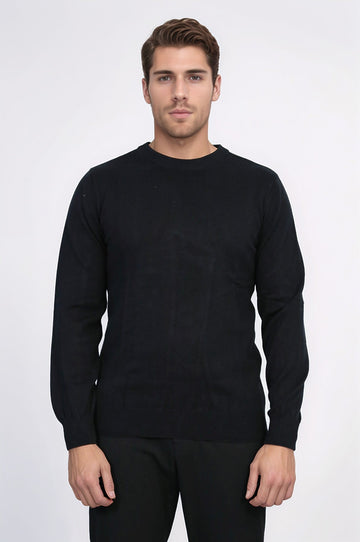 Black Slim Fit Crew Neck Cotton Knit Jumper | Wessi
