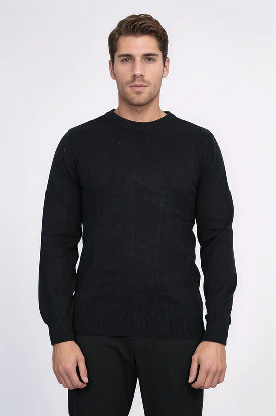 Black Slim Fit Crew Neck Cotton Knit Jumper | Wessi