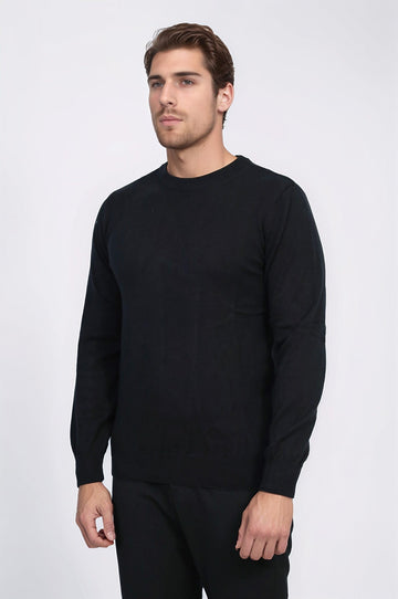 Black Slim Fit Crew Neck Cotton Knit Jumper | Wessi