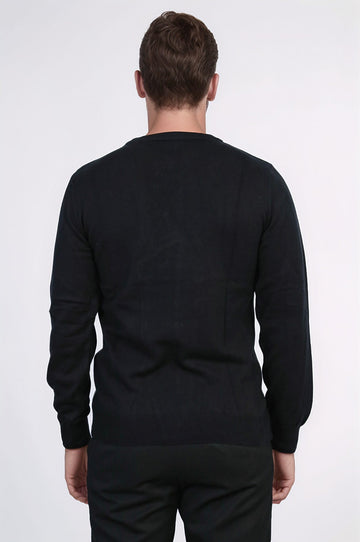 Black Slim Fit Crew Neck Cotton Knit Jumper | Wessi