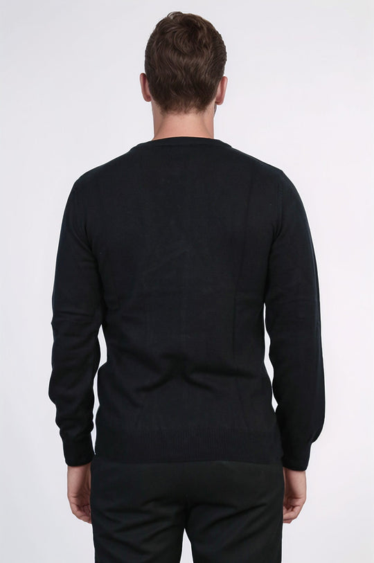 Black Slim Fit Crew Neck Cotton Knit Jumper | Wessi