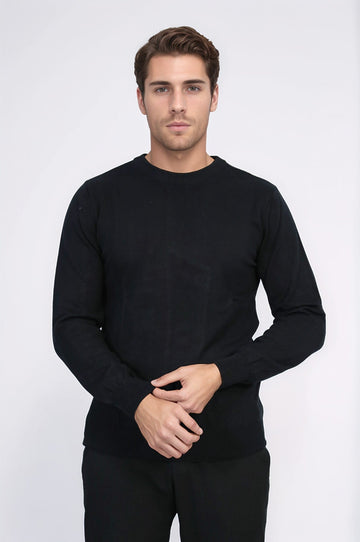 Black Slim Fit Crew Neck Cotton Knit Jumper | Wessi