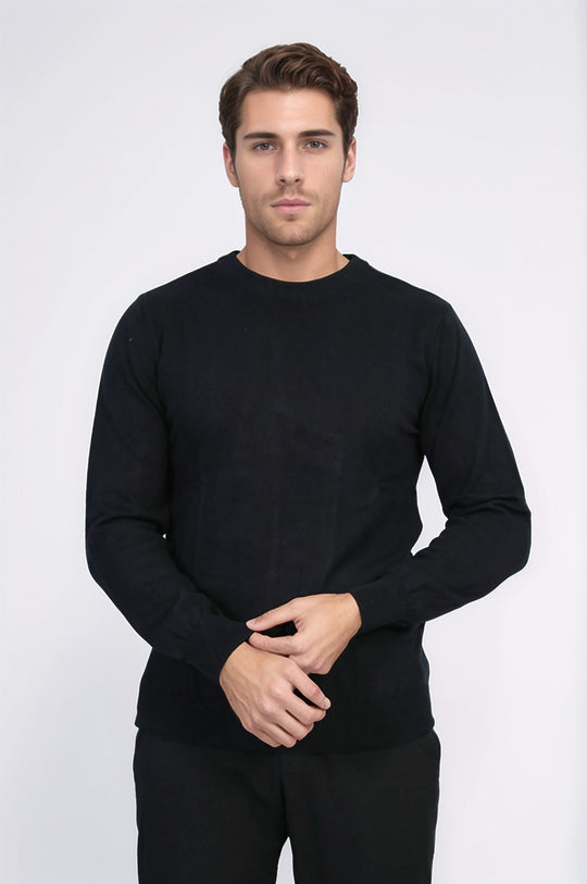 Black Slim Fit Crew Neck Cotton Knit Jumper | Wessi