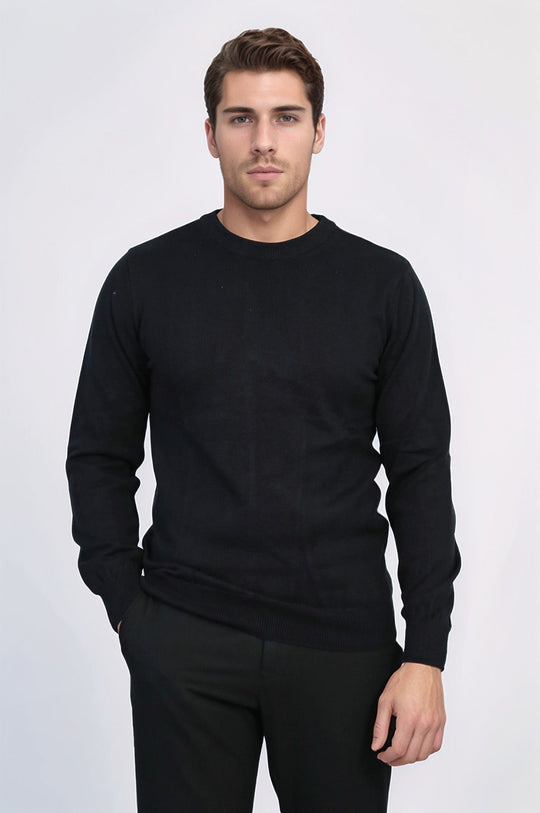 Black Slim Fit Crew Neck Cotton Knit Jumper | Wessi