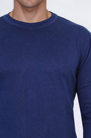 Navy Blue Slim Fit Plain Crew Neck Sweater – Wessi