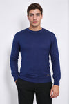 Navy Blue Slim Fit Plain Crew Neck Sweater – Wessi