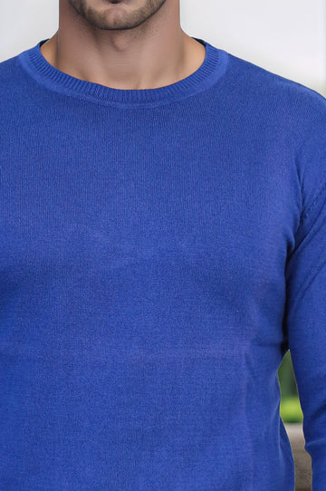 Indigo Slim Fit Round Neck Cotton Knit Jumper – Wessi