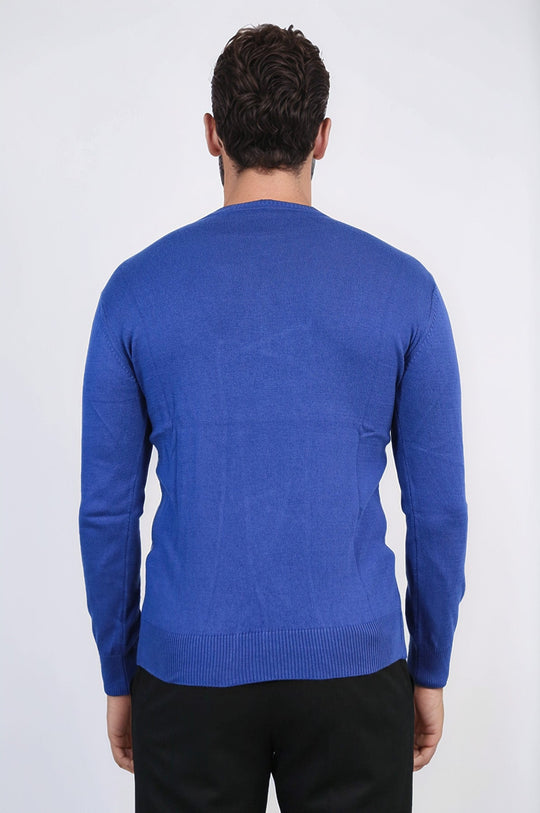 Indigo Slim Fit Round Neck Cotton Knit Jumper – Wessi