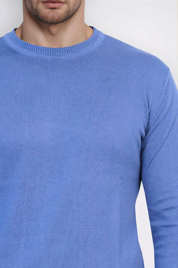 Blue Crew Neck Slim Fit Cotton Jumper – Wessi
