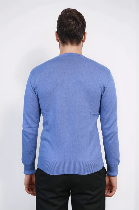 Blue Crew Neck Slim Fit Cotton Jumper – Wessi
