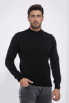 Black Slim Fit Half Turtleneck Plain Knit Sweater | Wessi