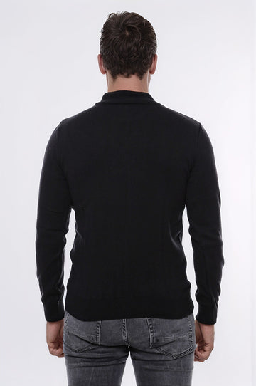 Black Slim Fit Half Turtleneck Plain Knit Sweater | Wessi