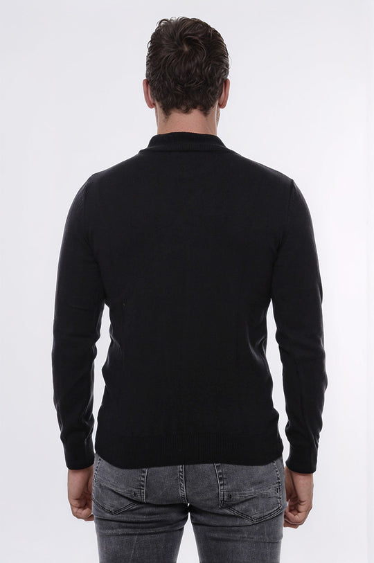 Black Slim Fit Half Turtleneck Plain Knit Sweater | Wessi