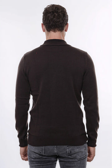 Brown Slim Fit Half Turtleneck Plain Knit Sweater | Wessi