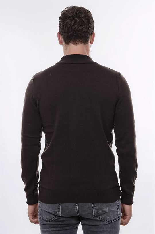 Brown Slim Fit Half Turtleneck Plain Knit Sweater | Wessi