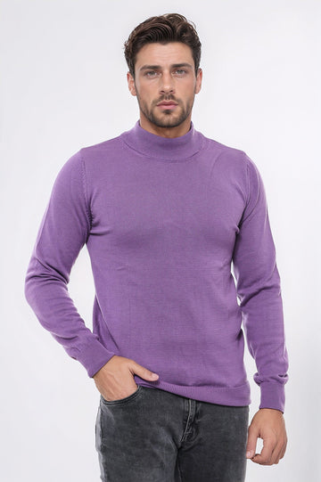 Purple Half Turtleneck Slim Fit Cotton Knit Jumper – Wessi