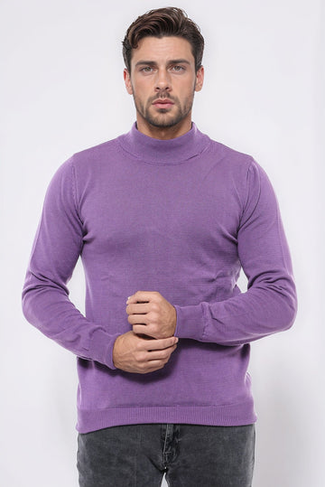 Purple Half Turtleneck Slim Fit Cotton Knit Jumper – Wessi