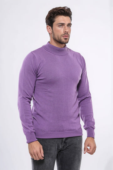 Purple Half Turtleneck Slim Fit Cotton Knit Jumper – Wessi