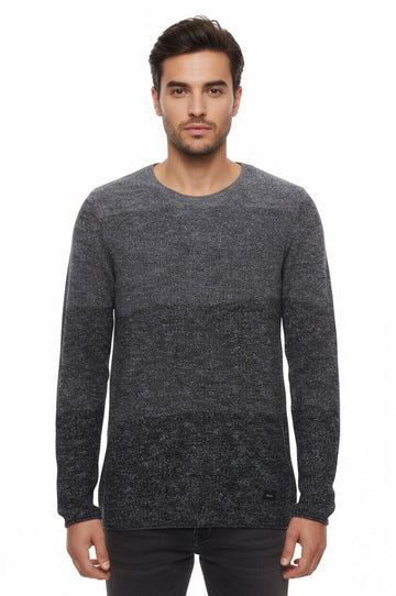 Grey Crew Neck Patterned Cotton Jumper – Wessi