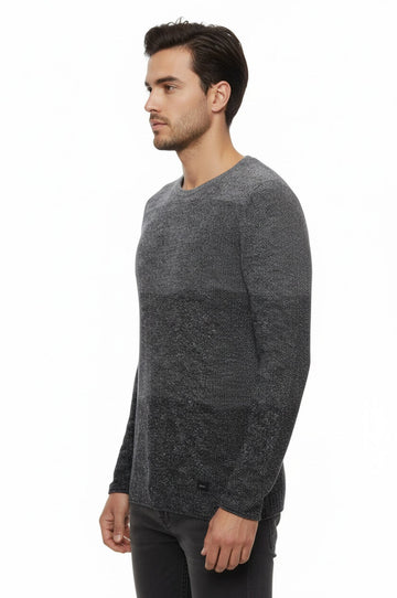 Grey Crew Neck Patterned Cotton Jumper – Wessi